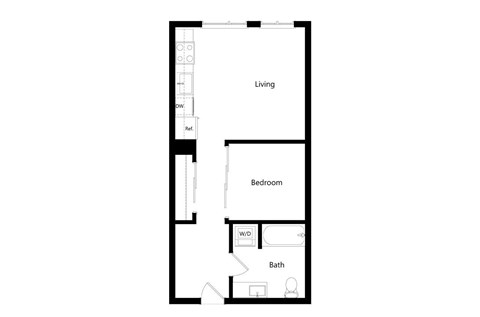 Floor plan for 1 bed, 1 bath, 522 sqft